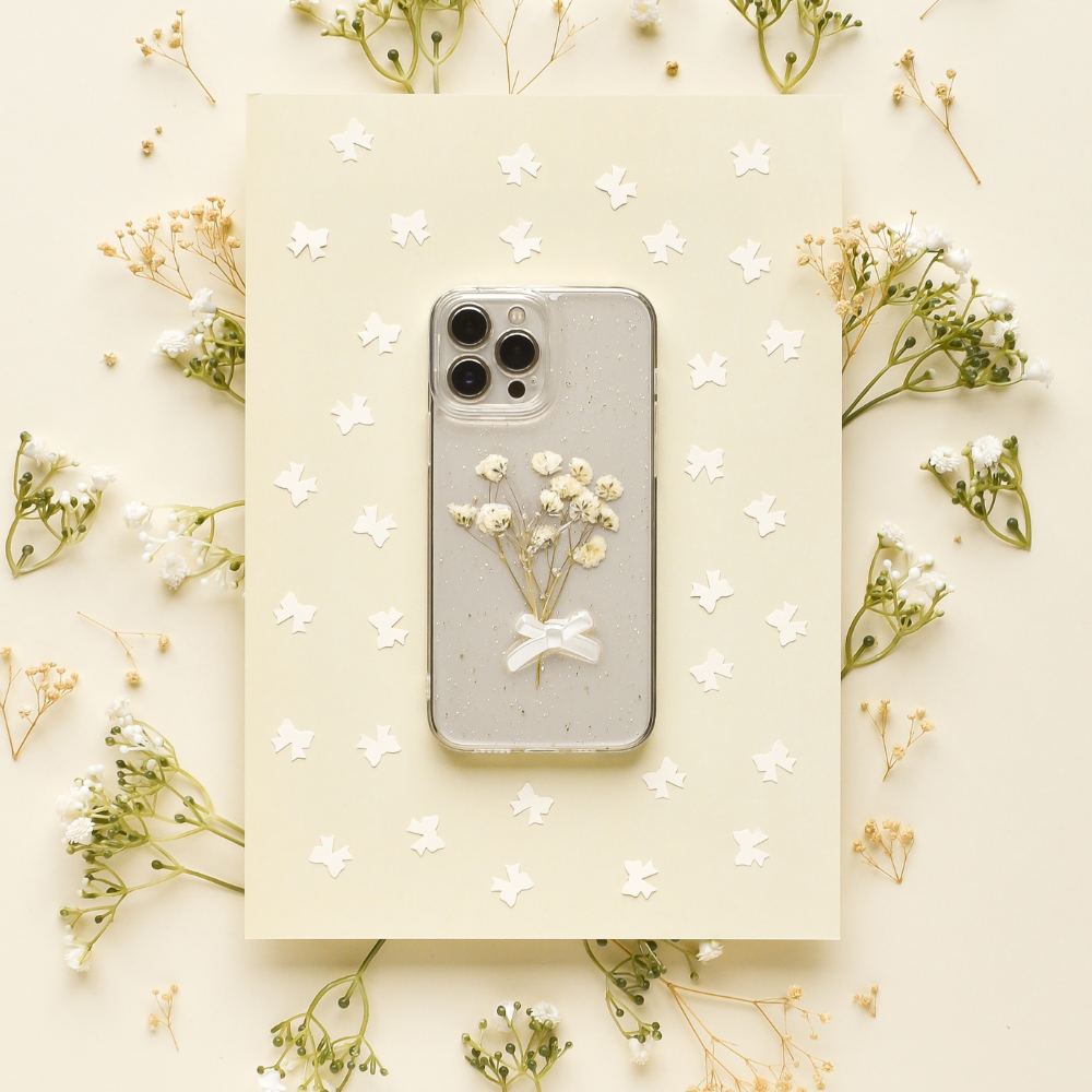 Custodia IPhone Xr Con Fiori Veri Essiccati | Cover Sottile In Silicone Con 3 Fiori Viola E 1 Bianco - 2