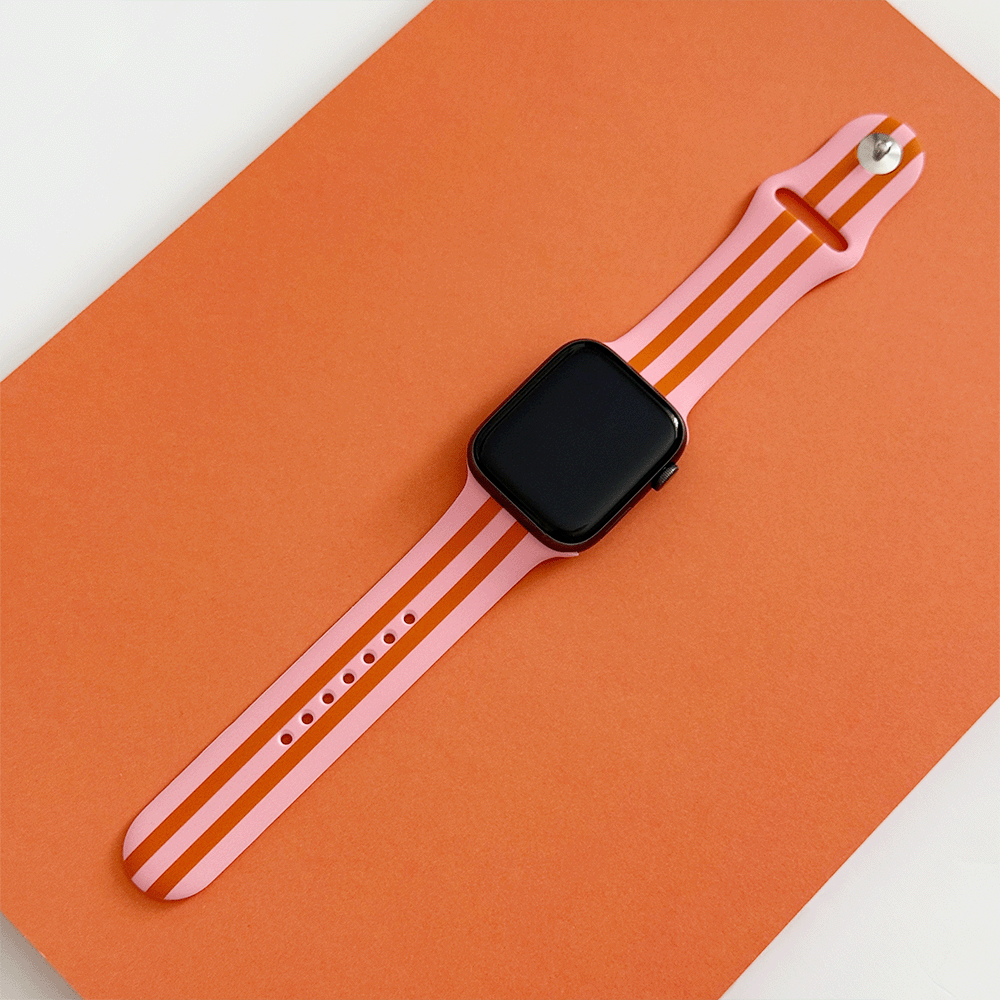 Orange and pink stripe Apple Watch Strap.