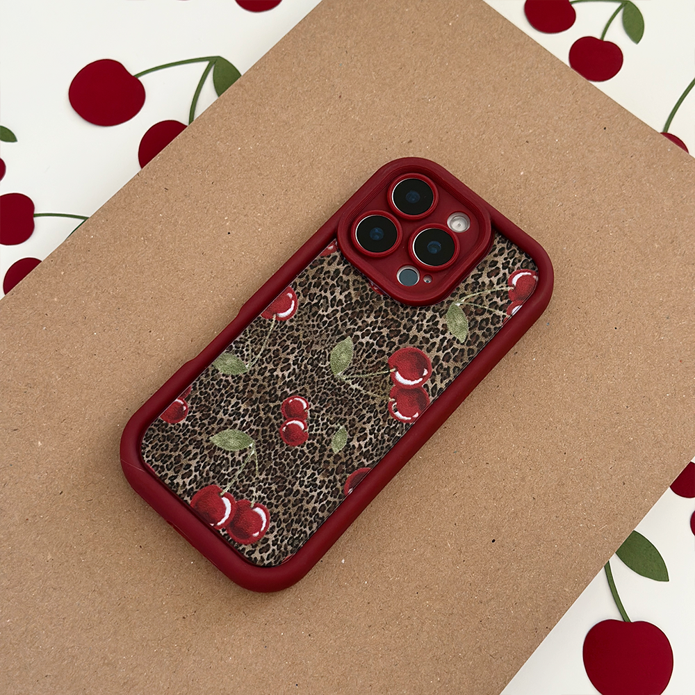 Leopard Cherries Phone Case, iPhone 16 Pro Max Leopard Cherries Phone Case, iPhone 16 Pro Max