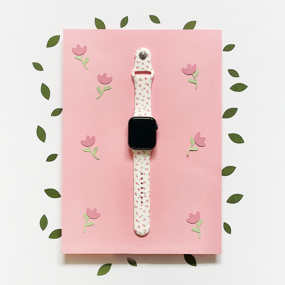 Pink Watercolour Flowers Apple Watch Strap | Watch Bands  display picture 3