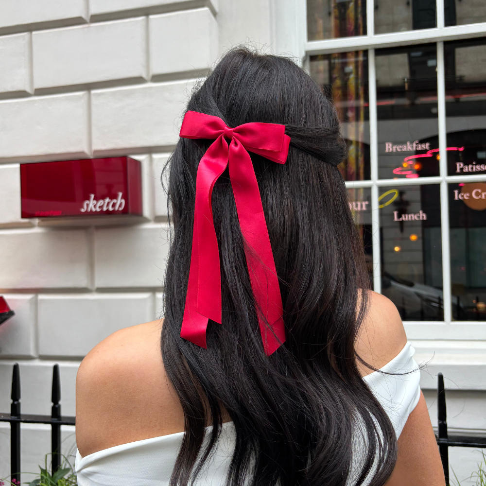 Ribbon Bow Clip - Cherry Red