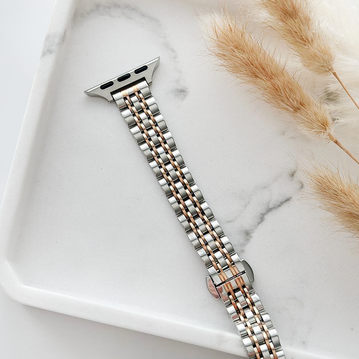 Slim Stainless Steel Apple Watch Strap - Silver & Rose Gold