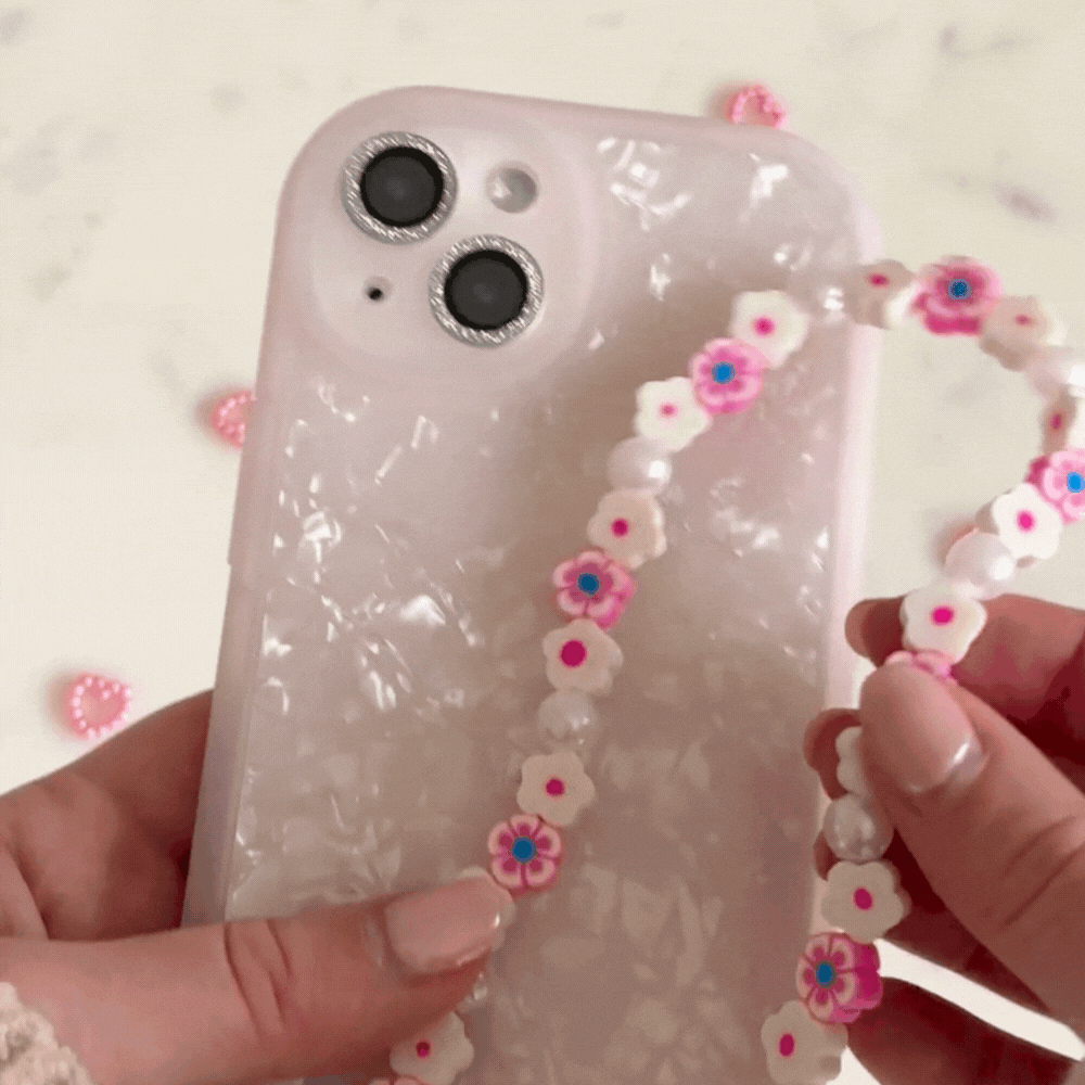 Beaded Phone Strap - Flowers & Pearls