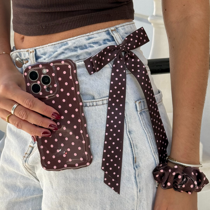 Ribbon Bow Clip - Brown Polka Dot