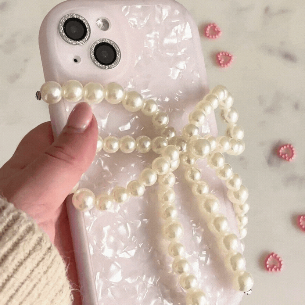Beaded Phone Strap - Pearl Bow