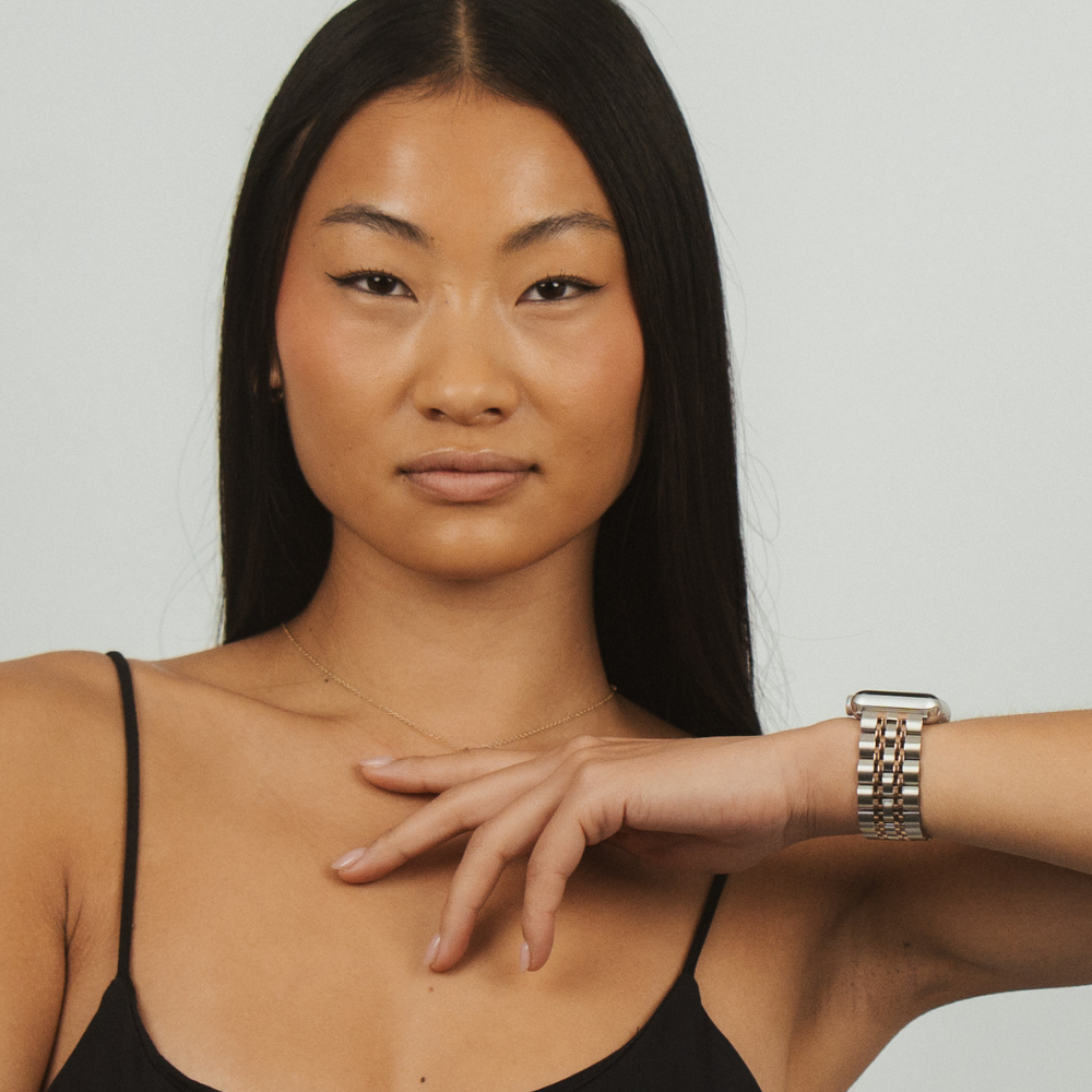 Stainless Steel Apple Watch Strap - Silver & Rose Gold