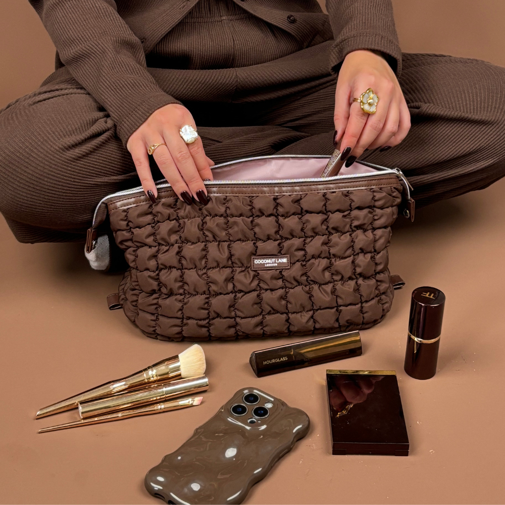 Expandable Makeup Bag - Quilted Chocolate