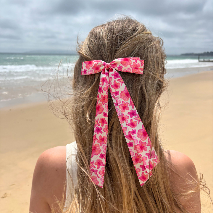 Ribbon Bow Clip - Island Girl Butter Yellow Hibiscus