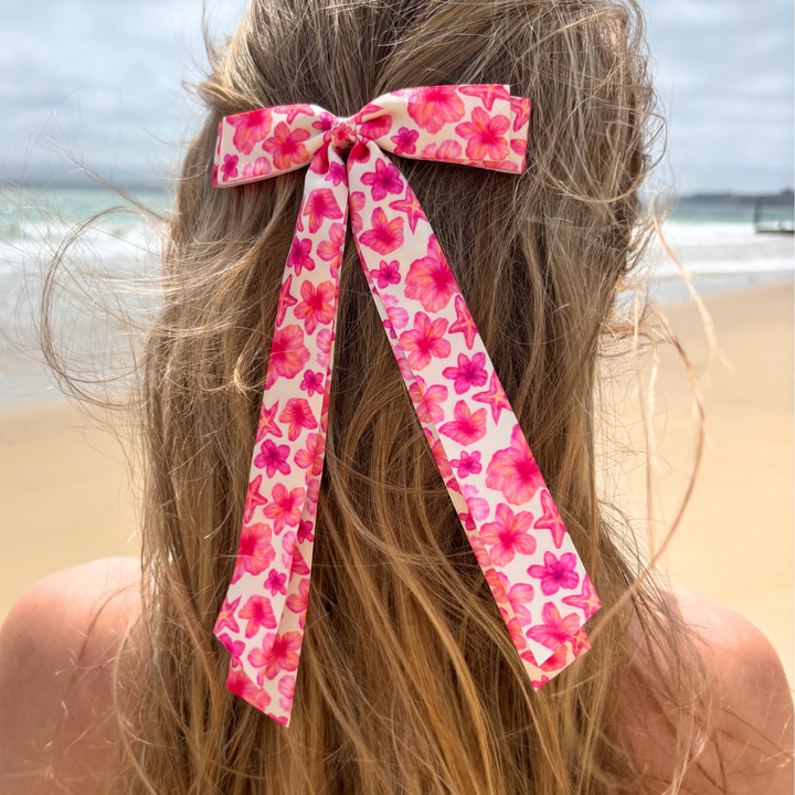Ribbon Bow Clip - Island Girl Butter Yellow Hibiscus
