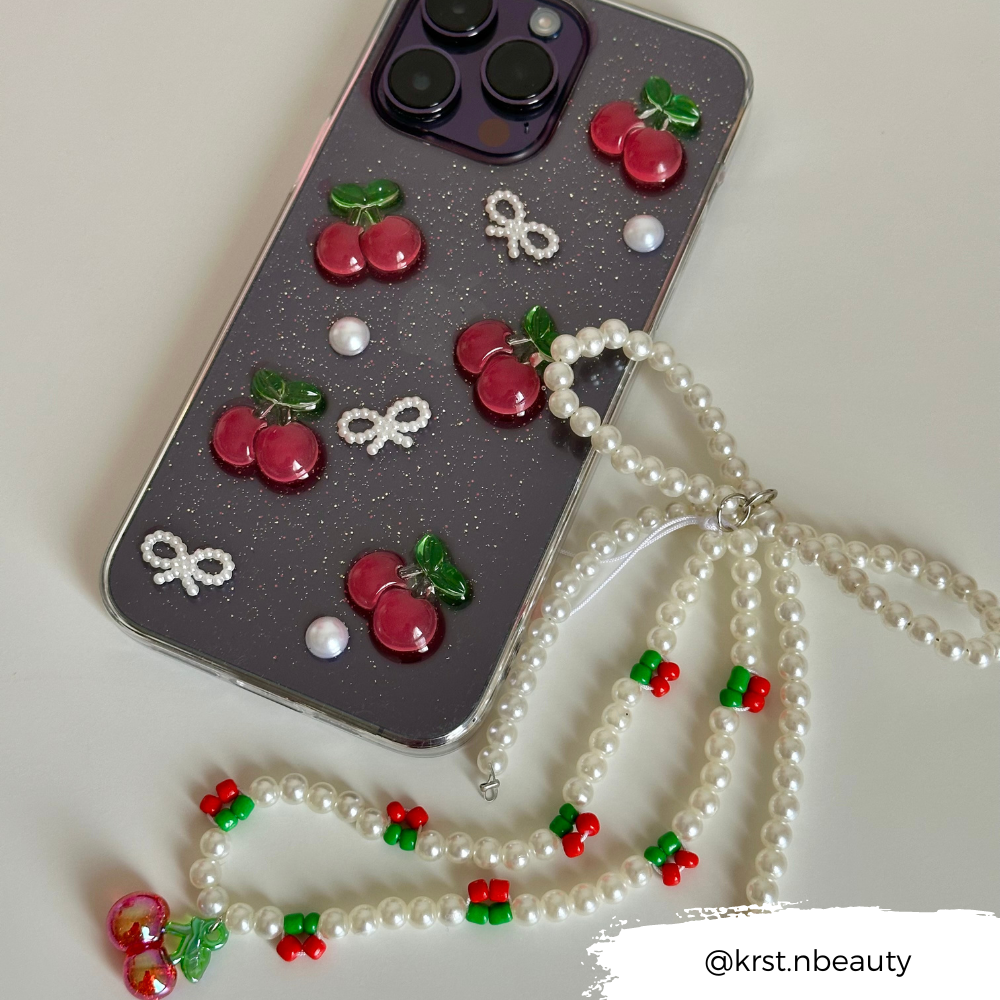 Beaded Phone Strap - Cherry Pearl