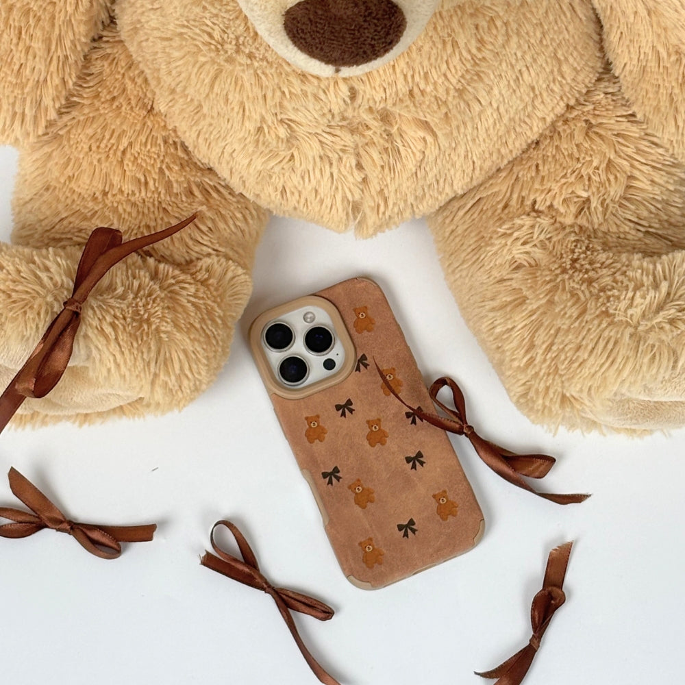 Suedette Phone Case - Bears & Bows