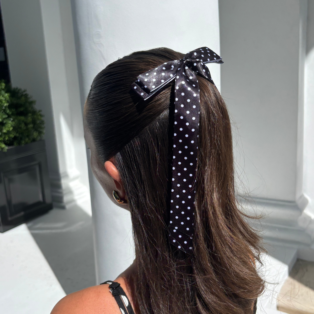 Ribbon Bow Clip - Black Polka Dot