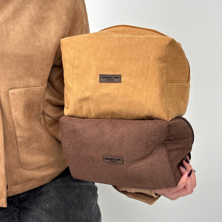 Suedette Makeup Bag - Tan