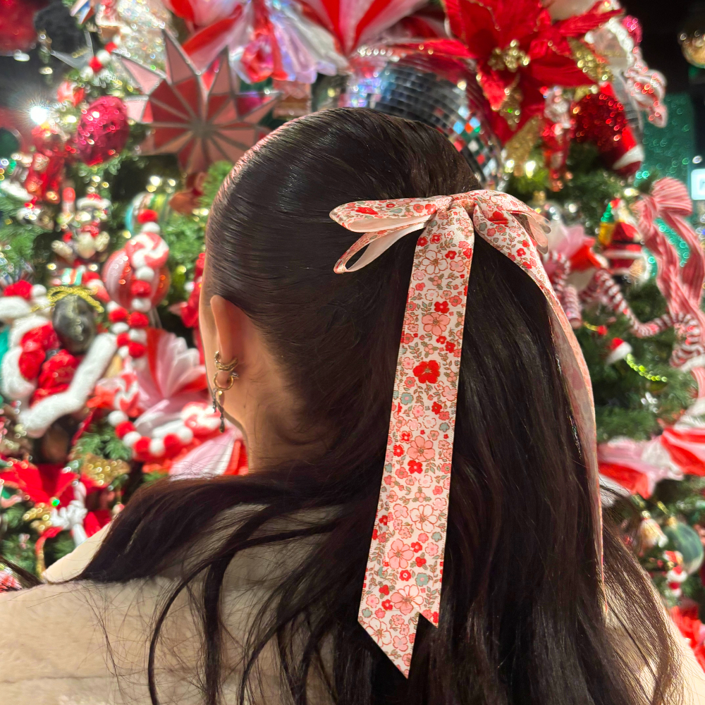 Ribbon Bow Clip - Christmas Flowers