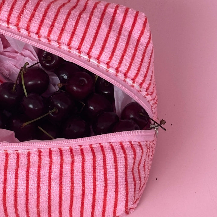 Towel Makeup Bag - Cherry Stripes