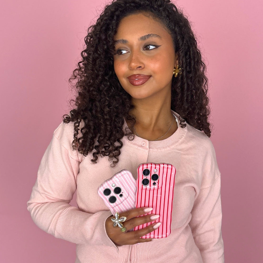 Wavy Phone Case - Cherry Stripes, iPhone 16 Pro Wavy Phone Case - Cherry Stripes, iPhone 16 Pro