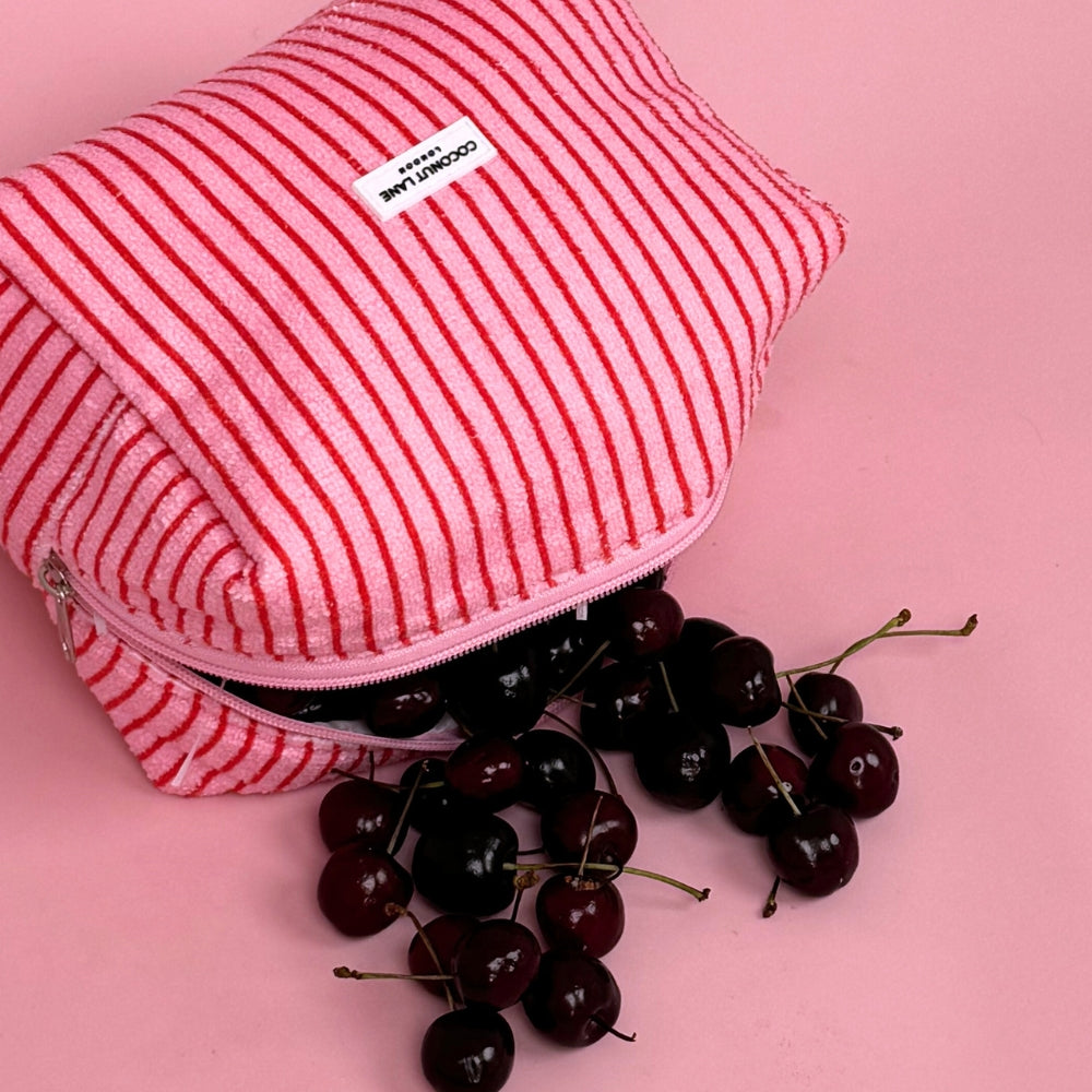 Towel Makeup Bag - Cherry Stripes