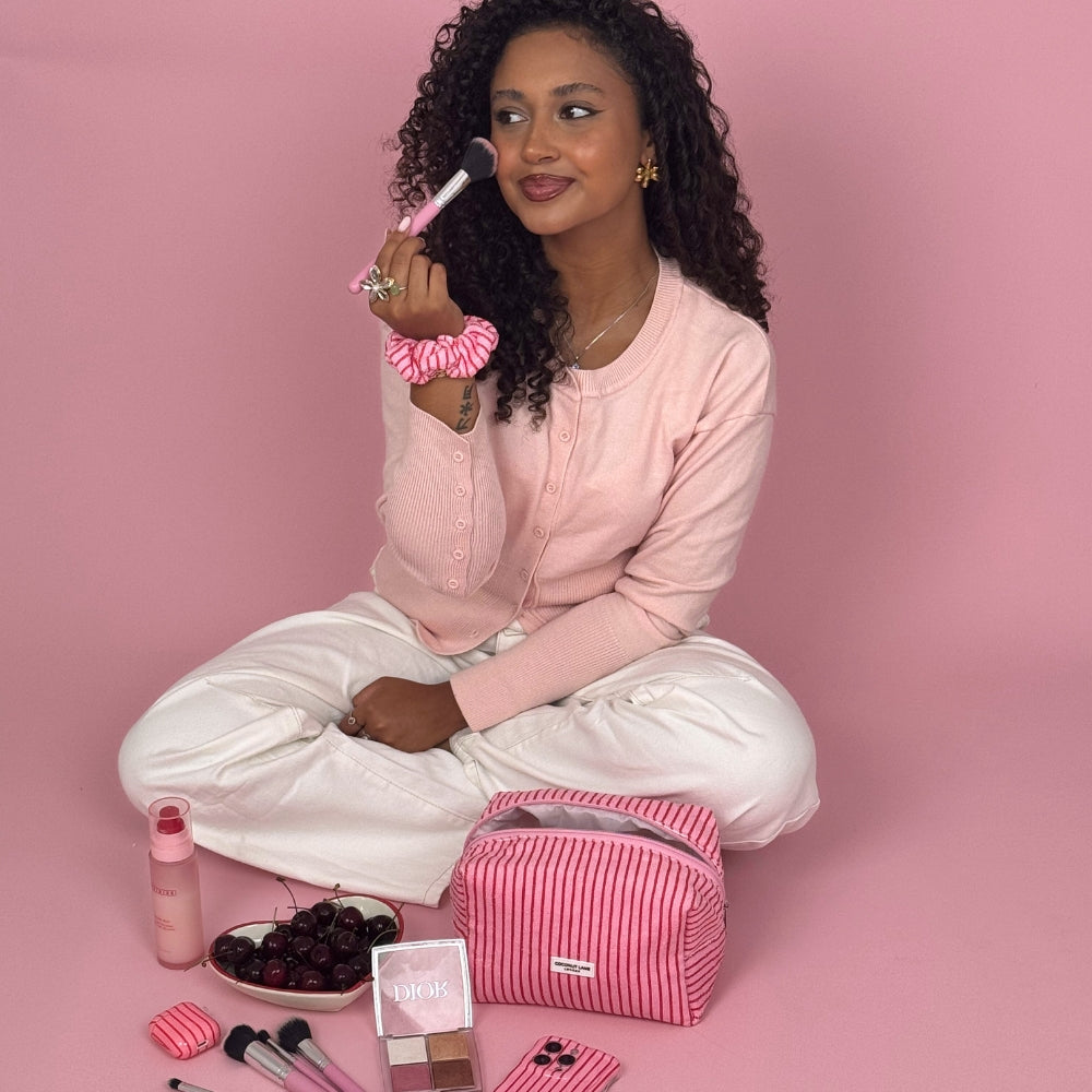 Towel Makeup Bag - Cherry Stripes