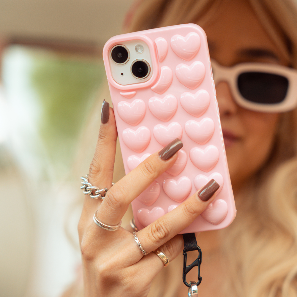 3D Hearts Phone Case - Candyfloss Pink