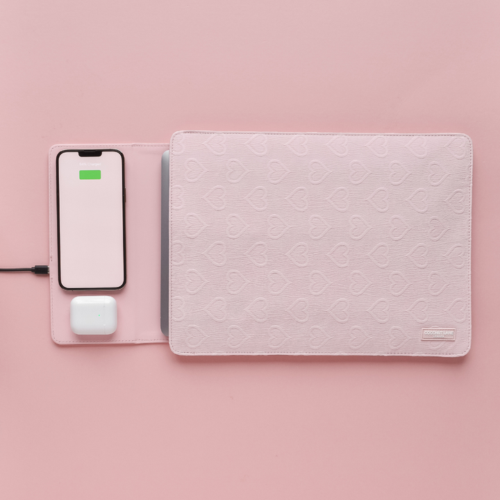 Wireless Charging Laptop Sleeve - Pink Hearts