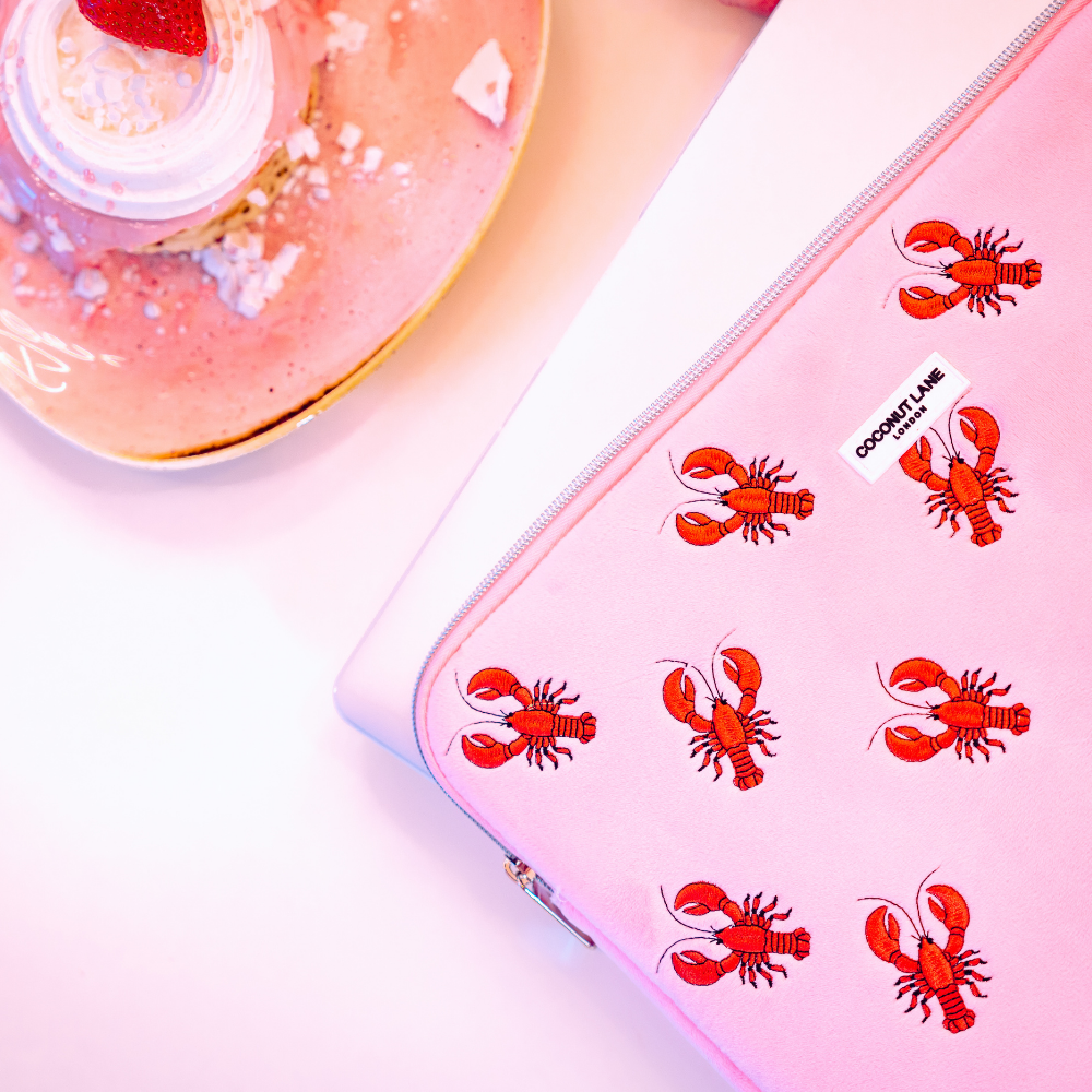 LUXE Pink Velvet Lobster Laptop Sleeve