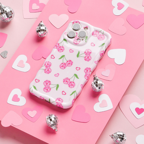 Wavy Phone Case - Disco Cherries, iPhone 15 Pro Wavy Phone Case - Disco Cherries, iPhone 15 Pro