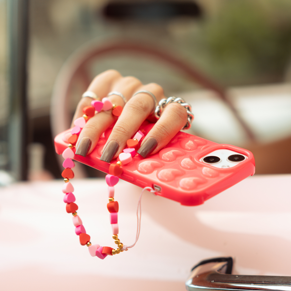 3D Hearts Phone Case - Hot Pink