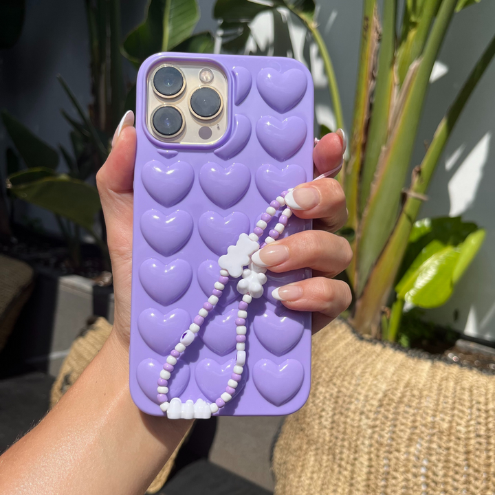 cute lilac purple 3d heart phone case
