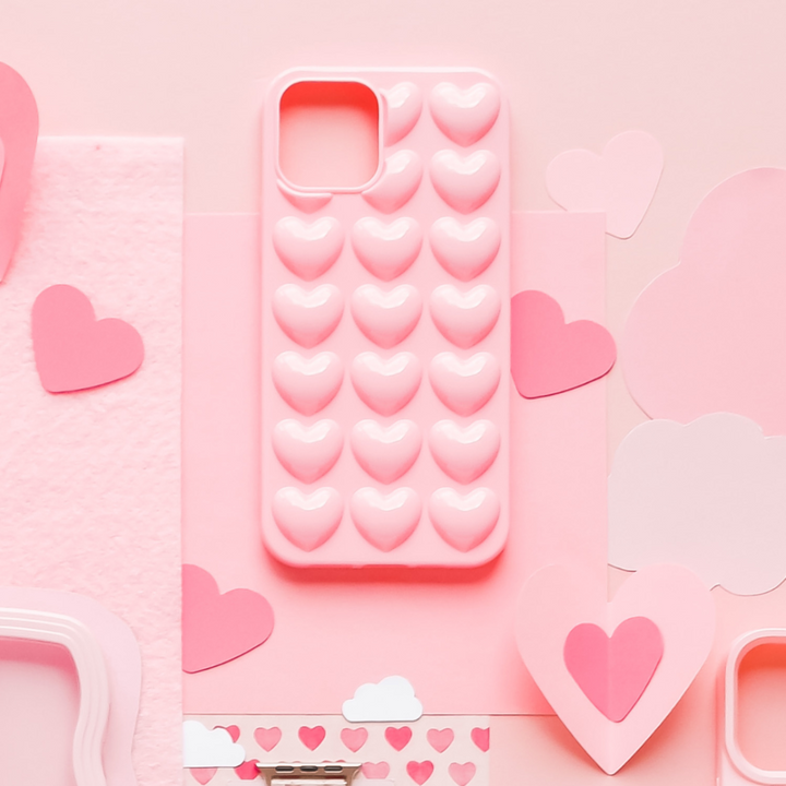 3D Heart Phone Case - Candyfloss Pink