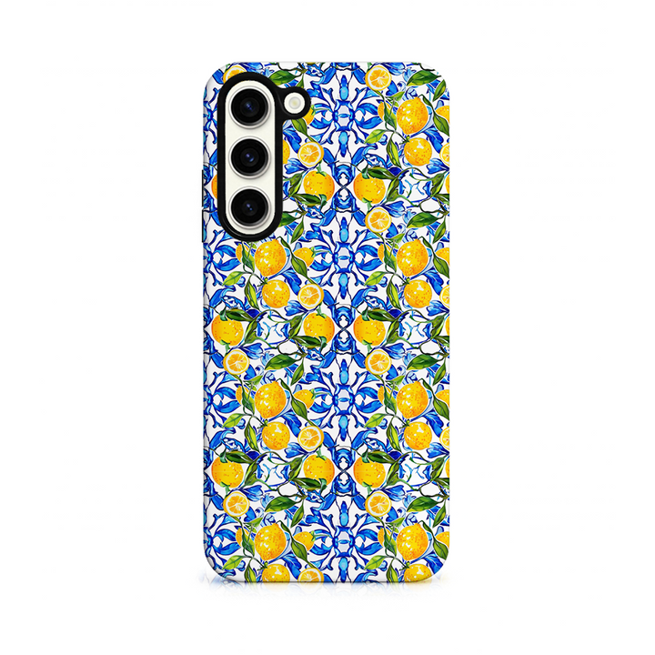 Phone case with lemon pattern on a white background