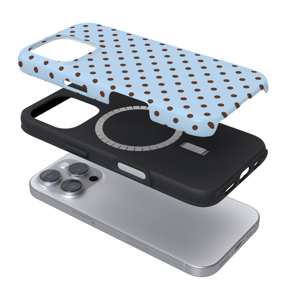 Phone case with polka dot design on a white background