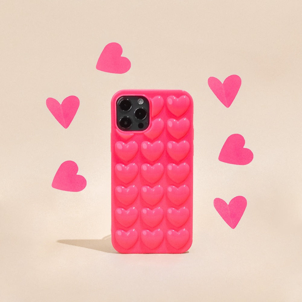 3D Heart Phone Case - Hot Pink