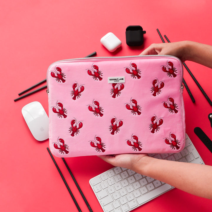 LUXE Pink Velvet Lobster Laptop Sleeve
