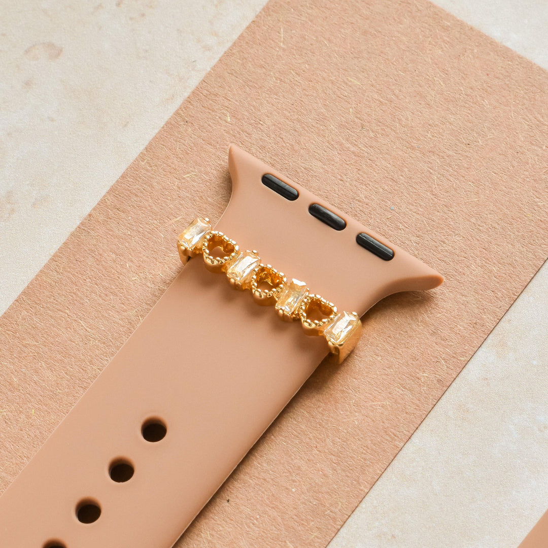 Watch Strap Charm - Gold Crystal Heart