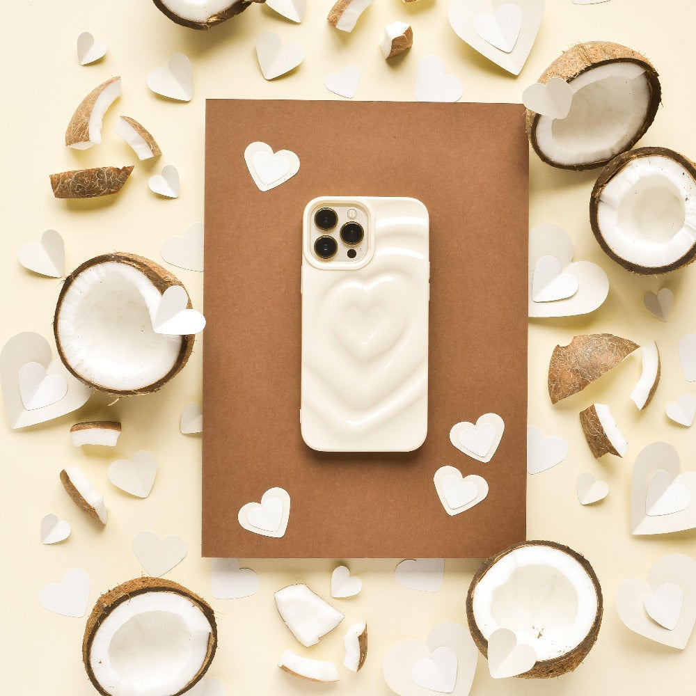 Textured Melting Heart Phone Case - Coconut Cream