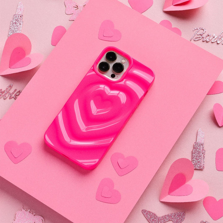 Textured Melting Heart Phone Case - Bright Pink