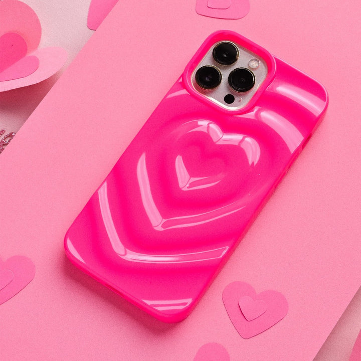 Textured Melting Heart Phone Case - Bright Pink