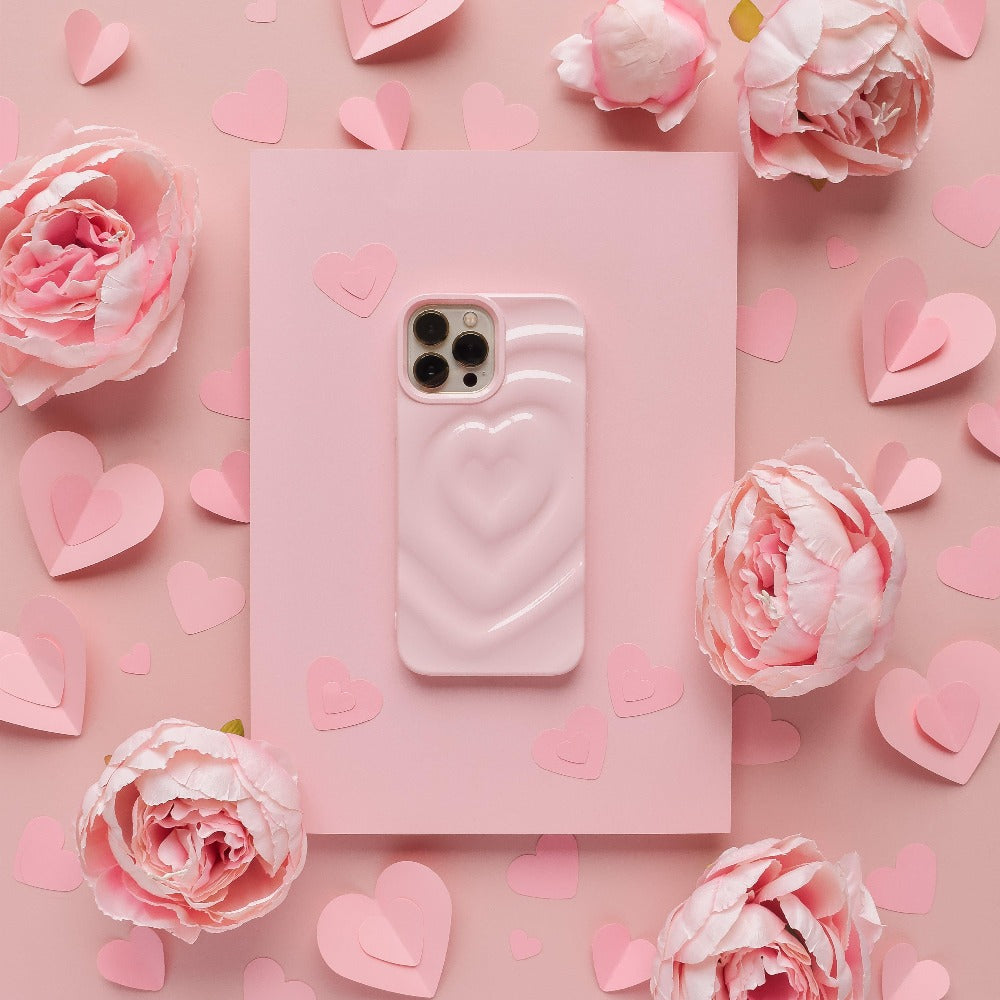 Textured Melting Heart Phone Case - Peony Pink