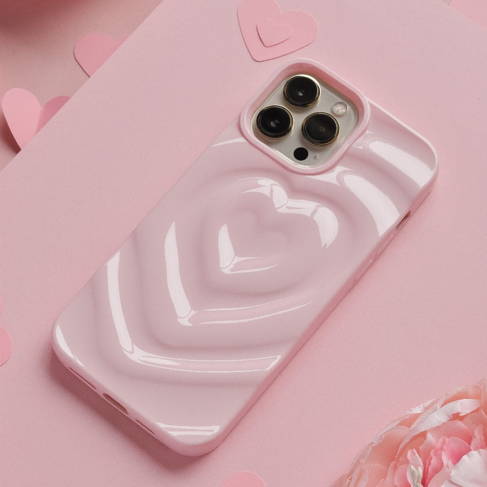Textured Melting Heart Phone Case - Peony Pink