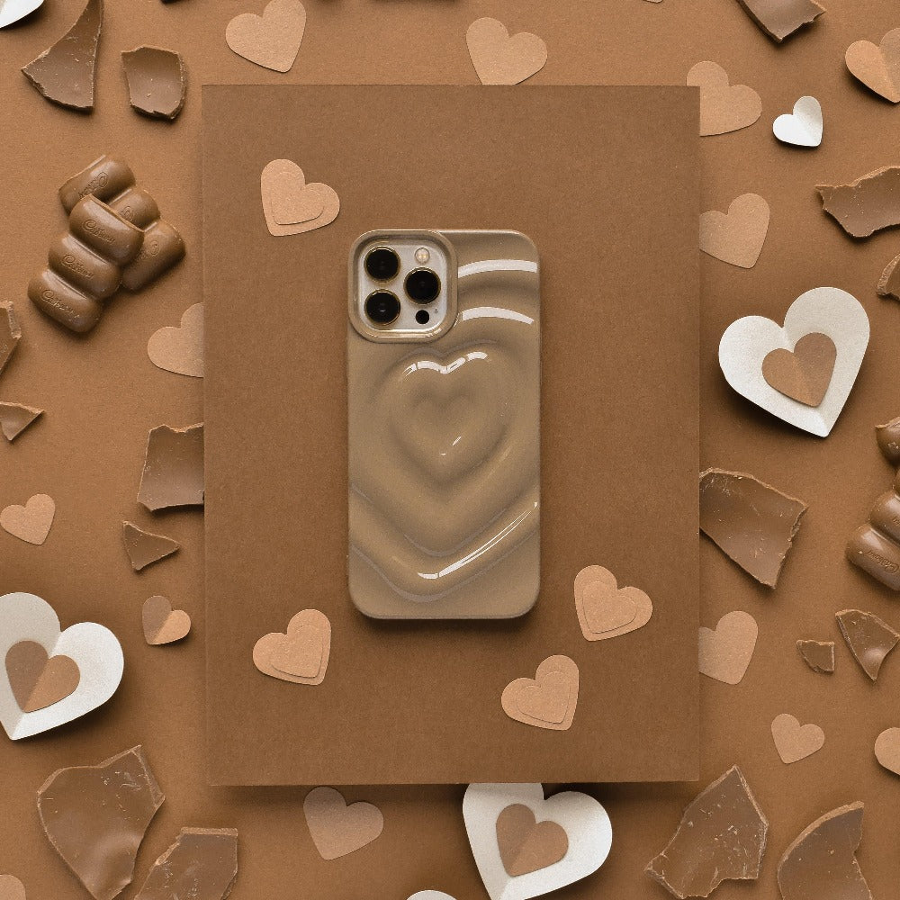 Textured Melting Heart Phone Case - Chocolate Brown