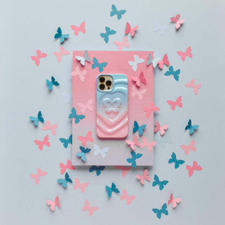 3D Butterfly Phone Case - Ombre Pink & Blue