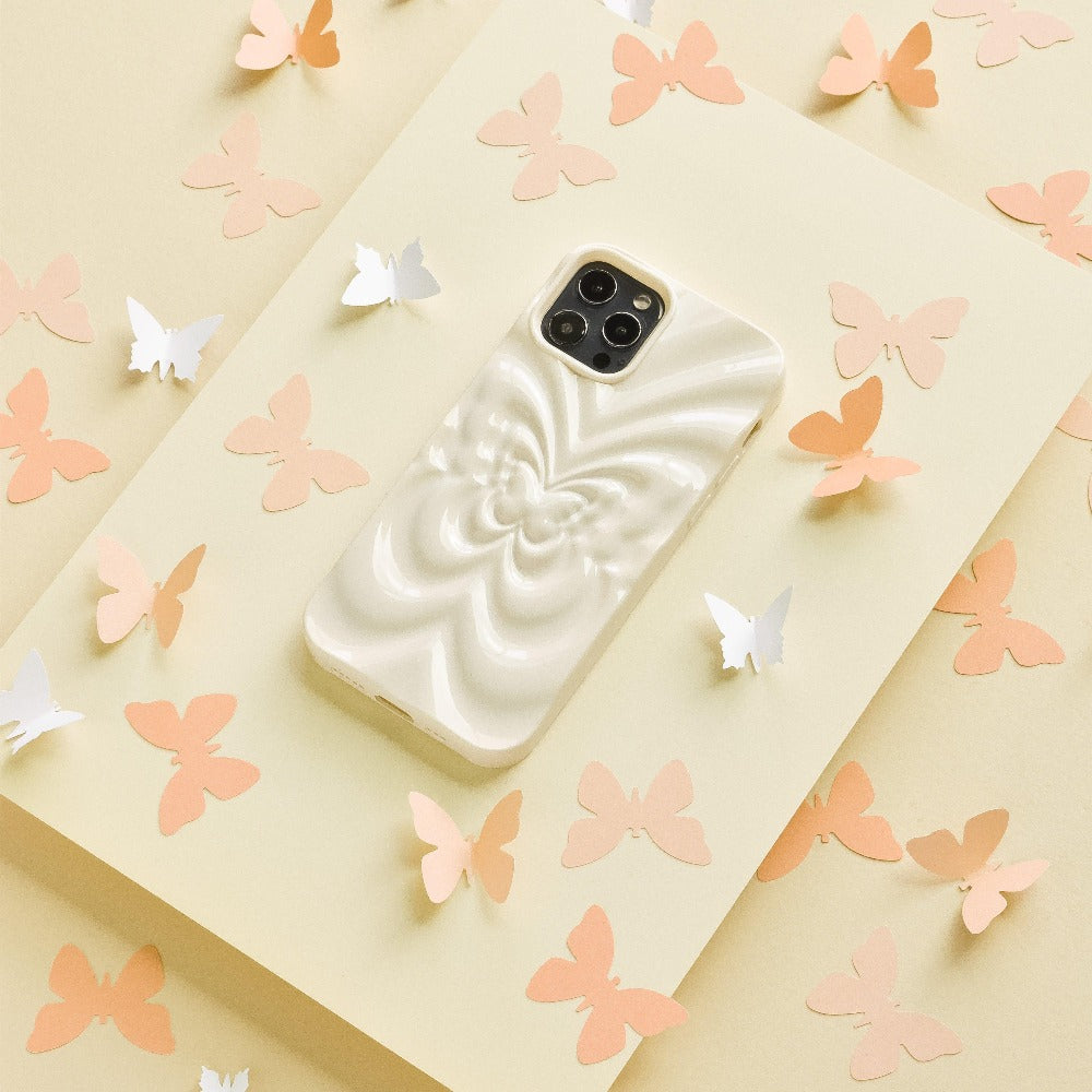 3D Butterfly Phone Case - Creamy White
