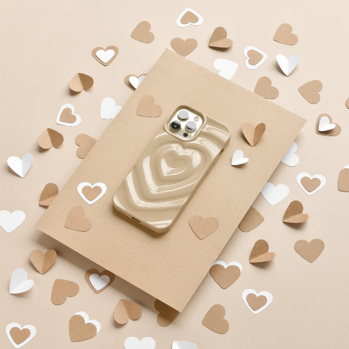 Textured Melting Heart Phone Case - Biscuit Beige