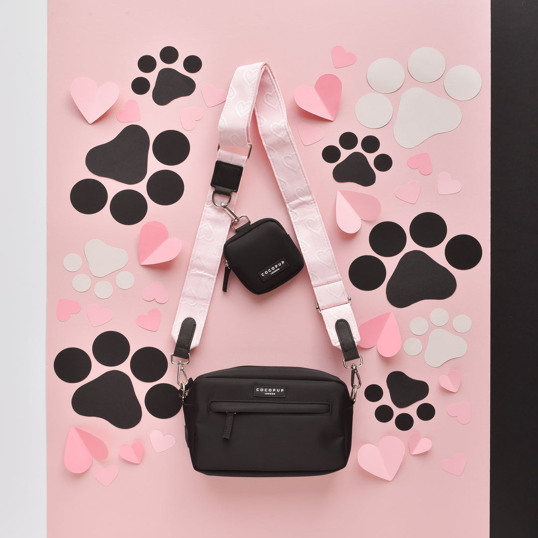 Dog Walking Black Bag Bundle - Baby Pink Heart