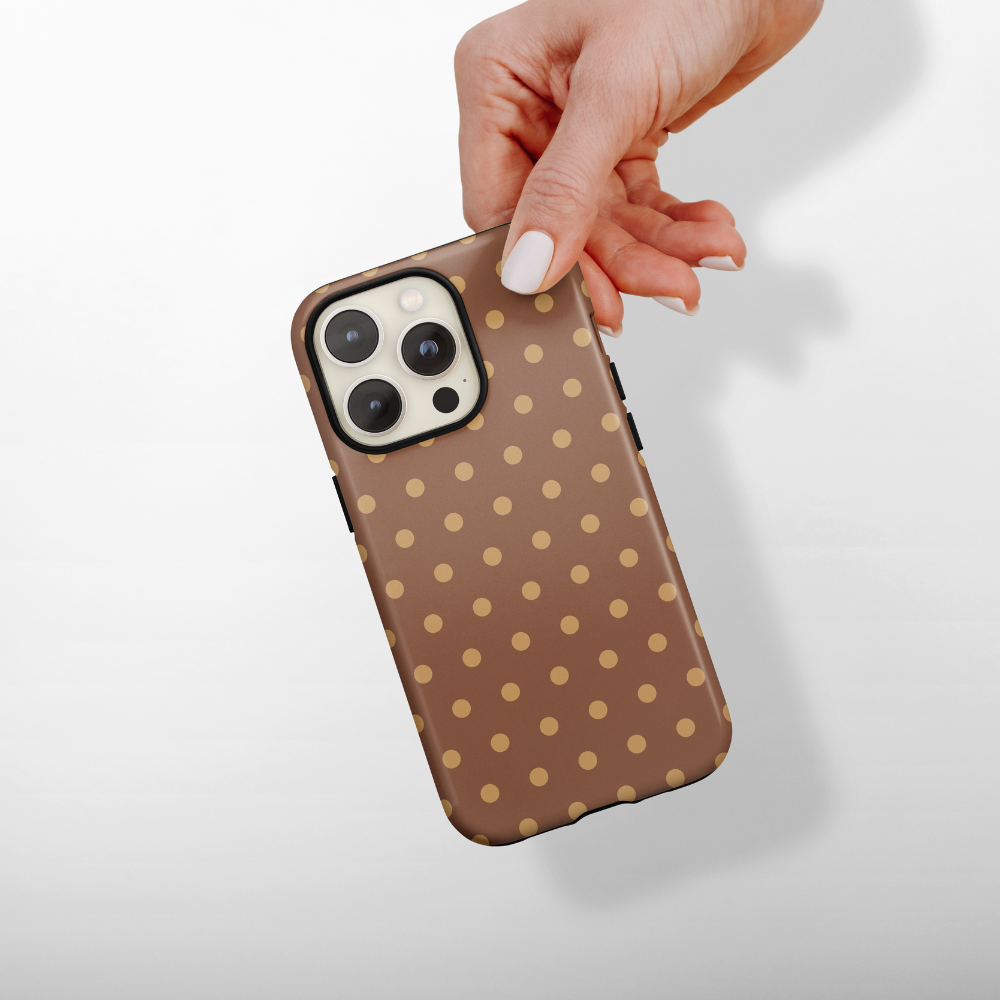 Chocolate brown polka dot case.