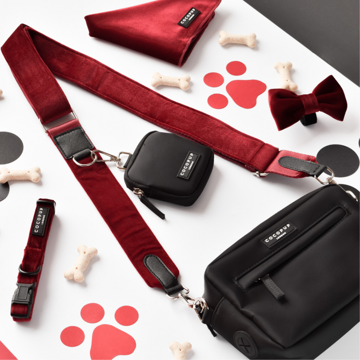Dog Walking Black Bag Bundle - Berry Red Velvet