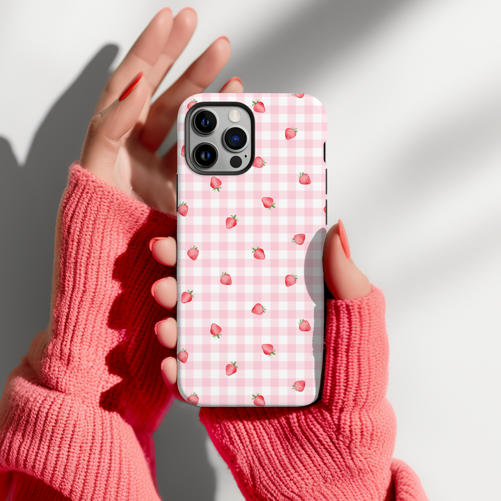 Tough MagSafe® Phone Case - Gingham Ditsy Strawberries