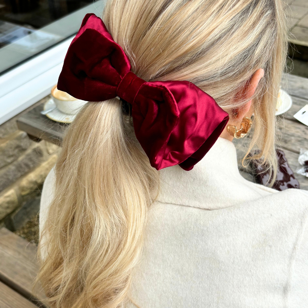 Burgundy Velvet Coquette Bow Clip