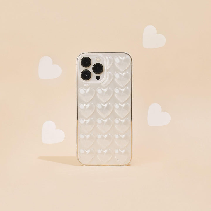 3D Hearts Phone Case - Clear