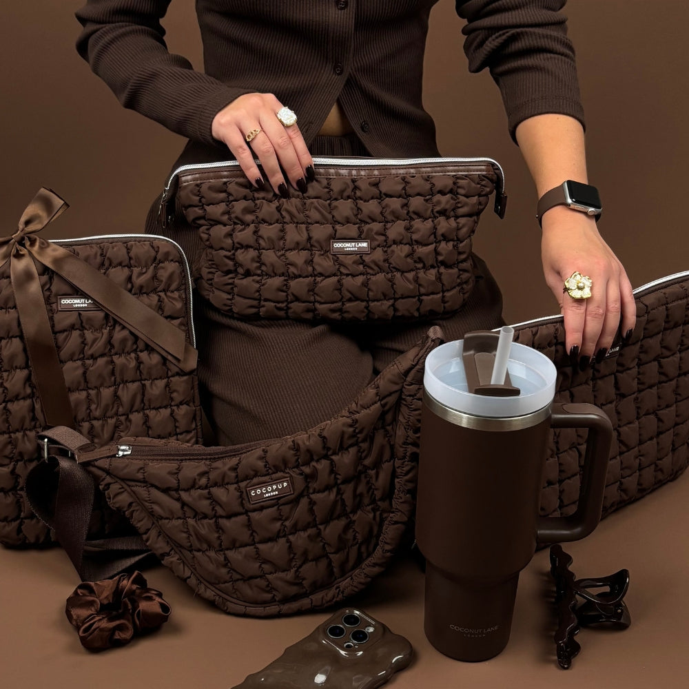 Expandable Makeup Bag - Quilted Chocolate